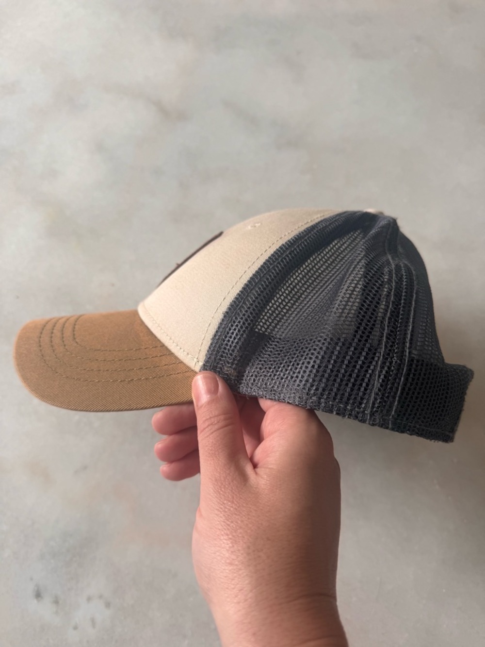 Two-Tone Trucker Hat in Tan and Cream
